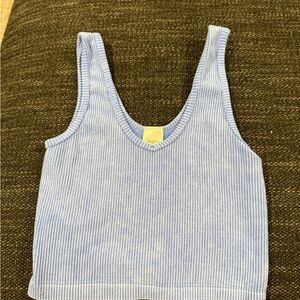 Sky Blue Ribbed Kids Tank Top